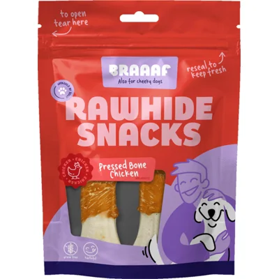 3x Braaaf Geperst Bot Hondensnack Kip 12,5 cm 130 gr