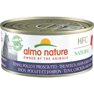 48x Almo Nature HFC Natural Kattenvoer Nat Blik Tonijn, Kip&Ham 150 gr