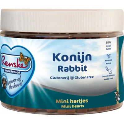 6x Renske Gezonde Beloning Mini Hartjes Hondensnack Konijn 300 gr