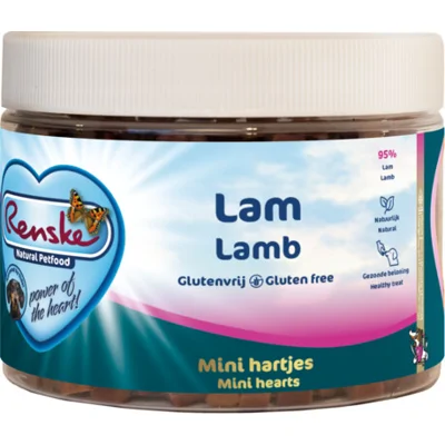 6x Renske Gezonde Beloning Mini Hartjes Hondensnack Lam 300 gr