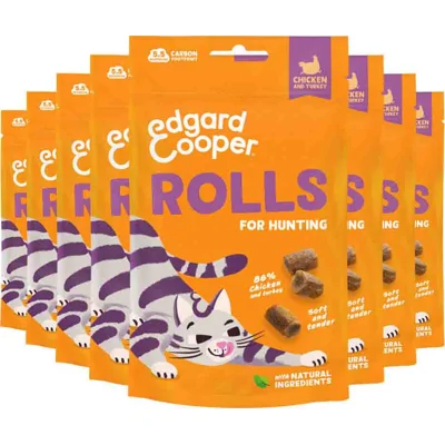 8x Edgard&Cooper Adult Rolls Kattensnack Kip&Kalkoen 45 gr