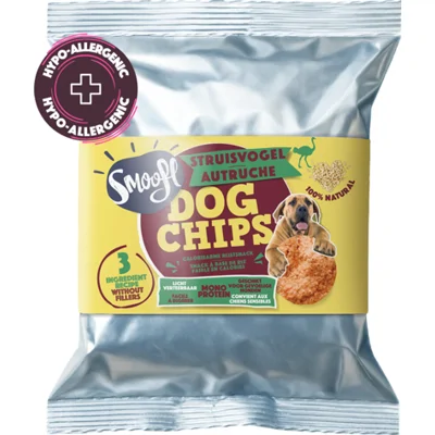 Smoofl Hondensnack Dog Chips Struisvogel 50 gr