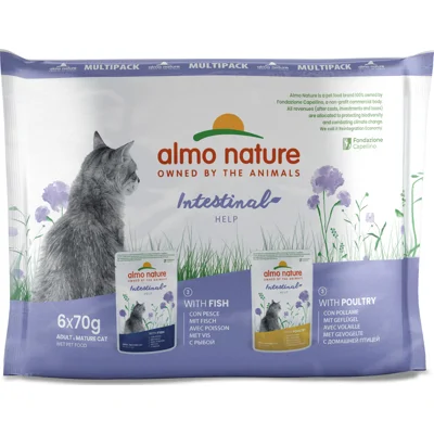 Almo Nature Intestinal Help multipack met vis en gevogelte natvoer kat (70 g) 2 x (6 x 70 g)