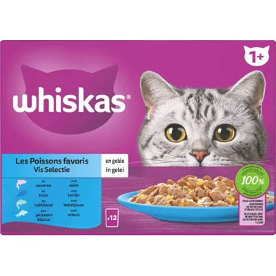 Whiskas 1+ Vis Selectie in gelei natvoer kat multipack (85 g) 1 verpakking (24 x 85 g)