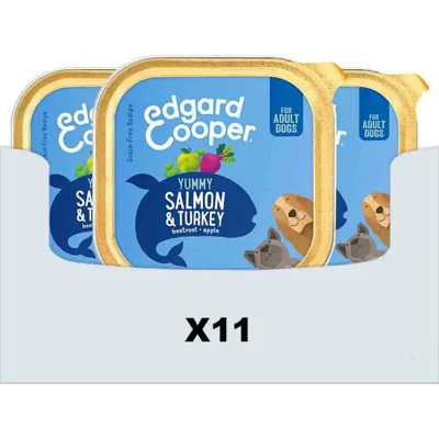 11x Edgard&Cooper Kuipje Vers Vlees Hondenvoer Zalm - Kalkoen 150 gr