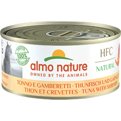 48x Almo Nature HFC Natural Kattenvoer Nat Blik Tonijn&Garnaal 150 gr