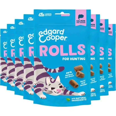 8x Edgard&Cooper Adult Rolls Kattensnack Zalm 45 gr