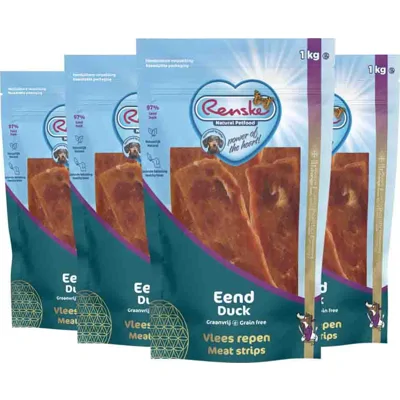 4x Renske Gezonde Beloning Vleesrepen Hondensnack Eend 1 kg