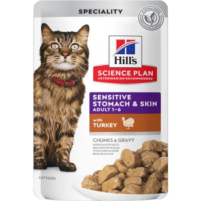 Hill's Science Plan Sensitive Stomach & Skin Adult met kalkoen natvoer kat 12 x 85 gr