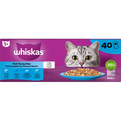 Whiskas 1+ Vis Selectie in gelei natvoer kat multipack (85 g) 1 verpakking (40 x 85 g)