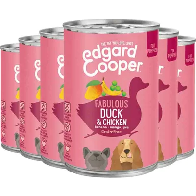 6x Edgard&Cooper Blik Vers Vlees Puppy Hondenvoer Eend - Kip 400 gr