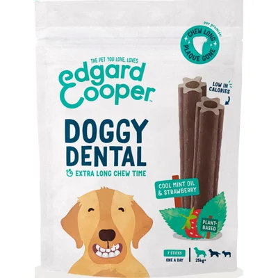 8x Edgard&Cooper Doggy Dental Sticks Aardbei - Frisse Muntolie