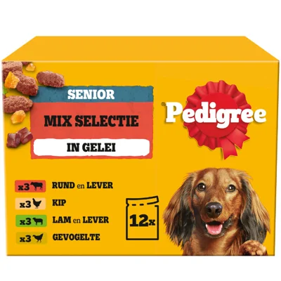 Pedigree Senior Honden Natvoer Vlees en Gevogelte in Gelei 12 x 100 gr