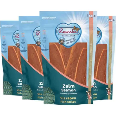 4x Renske Gezonde Beloning Vleesrepen Hondensnack Zalm 1 kg