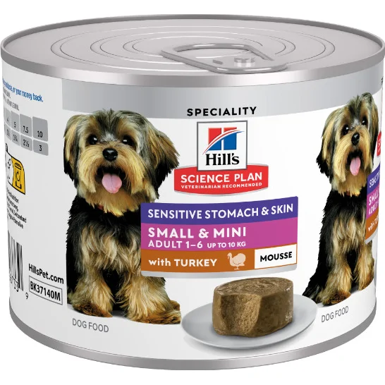 Hill's Science Plan Sensitive Stomach & Skin Small & Mini Adult Mousse hondenvoer met Kalkoen 12 x 200 gram