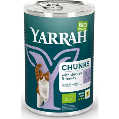 Yarrah natvoer kat blik chunks bio kip & kalkoen 405gr
