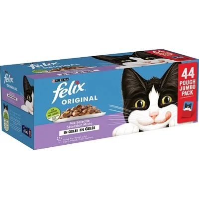 Purina Felix Original Mix Selectie met rund, kip, tonijn, zalm in gelei natvoer kat (44x85g) per 2 dozen (88 x 85 g)