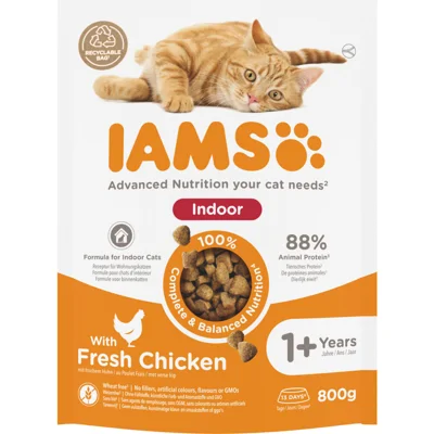 5x IAMS Kat Adult Indoor Kip 800 gr