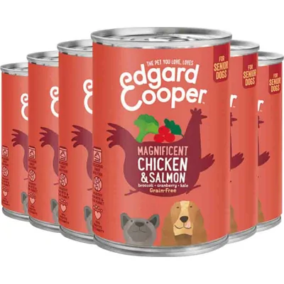 6x Edgard&Cooper Blik Vers Vlees Senior Hondenvoer Kip - Zalm 400 gr