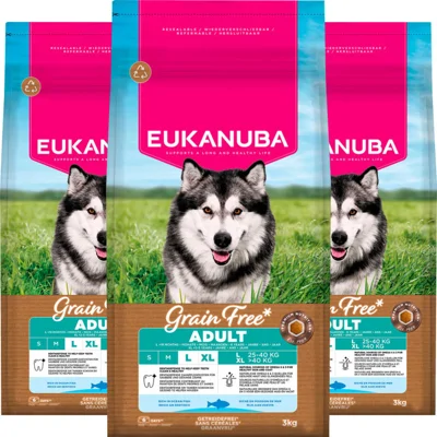 3x Eukanuba Hondenvoer Droog Grain Free Adult Large Oceaanvis 3 kg