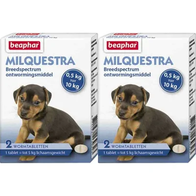 2x Beaphar Milquestra Ontworming Tabletten Hond 0,5-10 kg (ook puppy) 2 tabletten