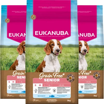 3x Eukanuba Hondenvoer Droog Grain Free Small/Medium Senior Oceaanvis 3 kg
