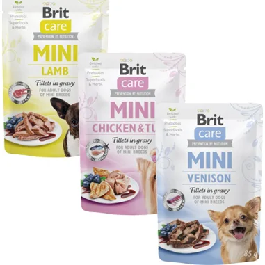 Brit Care Adult Mini Dog - Fillets in Gravy - Kip en tonijn - 24 x 85 g