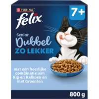 5x Felix Dubbel Zo Lekker Kattenvoer Droog Senior Kip & Kalkoen 800 gr