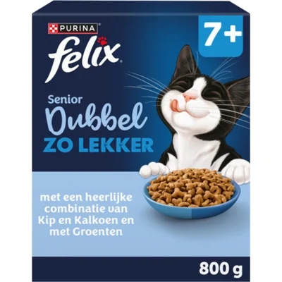 5x Felix Dubbel Zo Lekker Kattenvoer Droog Senior Kip & Kalkoen 800 gr