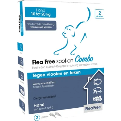 Flea Free Spot-On Combo voor honden 10 - 20 kg 4 pipetten