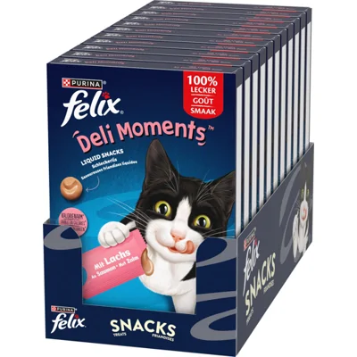 11x Felix Deli Moments Liquid Kattensnack Zalm 4 x 10 gr