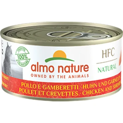 48x Almo Nature HFC Natural Kattenvoer Nat Blikje Kip&Garnaal 70 gr