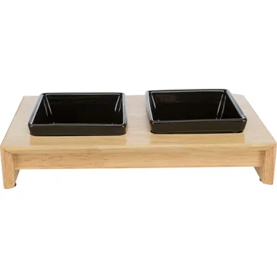 Trixie Voer-Waterbak Set - Keramiek - Hout - 0,4 L - 36 x 19 x 7 cm
