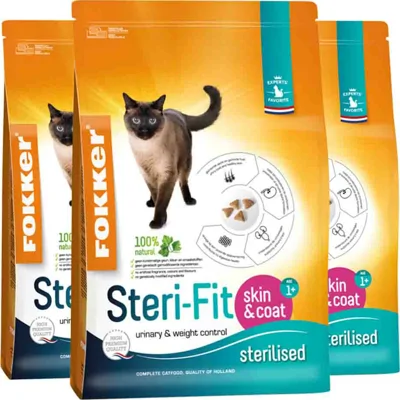 3x Fokker Steri-Fit Kattenvoer Skin & Coat 2,5 kg