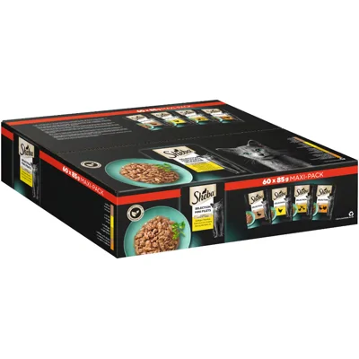 Sheba Mini Filets Gevogelte Selectie in saus natvoer kat maxipack (zakjes 85 g) 2 x (120 x 85 g)