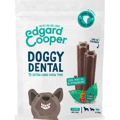8x Edgard&Cooper Doggy Dental Sticks Small Aardbei - Frisse Muntolie