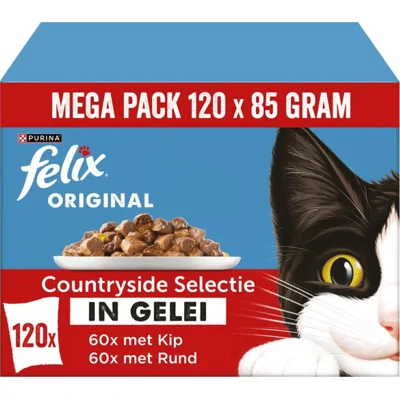 Felix Original Countryside Selectie met kip, rund in gelei natvoer kat (megapack) 1 x (120 x 85 g)