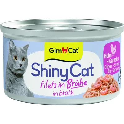 GimCat Kattenvoer Nat ShinyCat Filets in Bouillon Kip&Garnalen 70 gr