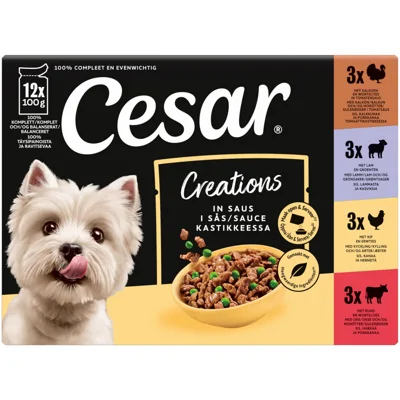 4x Cesar Hondenvoer Nat Pouch Creations Saus Mix 12x100 gr