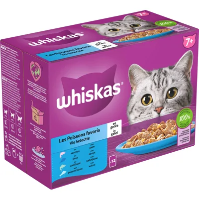 Whiskas 7+ Vis Selectie in gelei multipack (85 g) 1 verpakking (40 x 85 g)