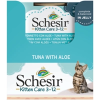 14x Schesir Kattenvoer Kitten 3-12 Tonijn - Aloe in Gelei 85 gr