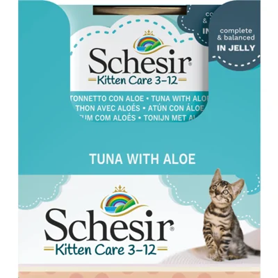 14x Schesir Kattenvoer Kitten 3-12 Tonijn - Aloe in Gelei 85 gr