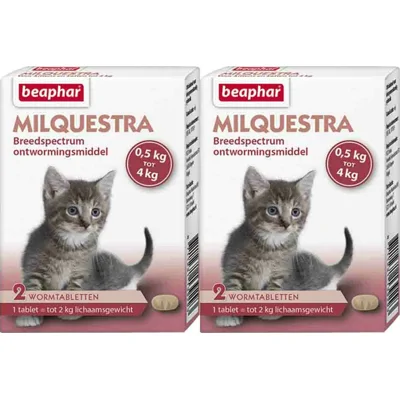 2x Beaphar Milquestra Ontworming Tabletten Kat 0,5 - 4 kg (ook kitten) 2 tabletten