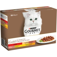 Gourmet Gold Fijne Hapjes in saus met rund, kalkoen en eend, zalm en kip, kip en lever (85g) 48 x 85 g