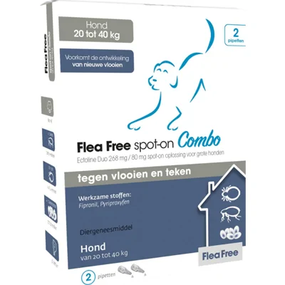 Flea Free Spot-On Combo voor honden 20 - 40 kg 4 pipetten