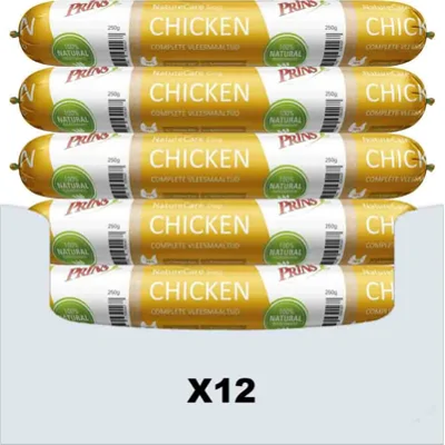 12x Prins NatureCare Hypoallergeen Hondenvoer Worst Kip 250 gr