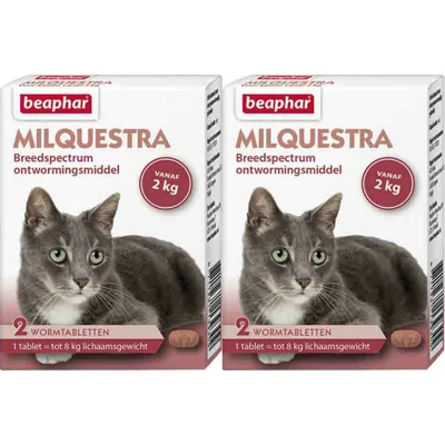 2x Beaphar Milquestra Ontworming Tabletten Kat 2 - 12 kg 2 tabletten