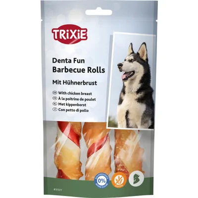 Trixie Denta Fun Barbecue Chicken Chewing Rolls - 12 cm - 3 x 105g