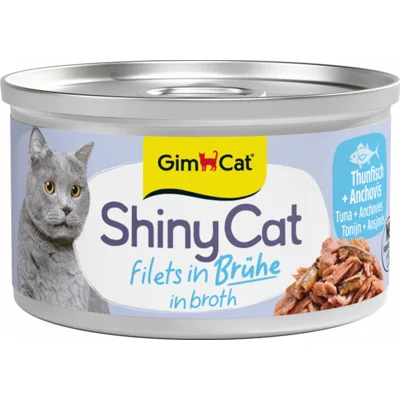 GimCat Kattenvoer Nat ShinyCat Filets in Bouillon Tonijn&Anjovis 70 gr
