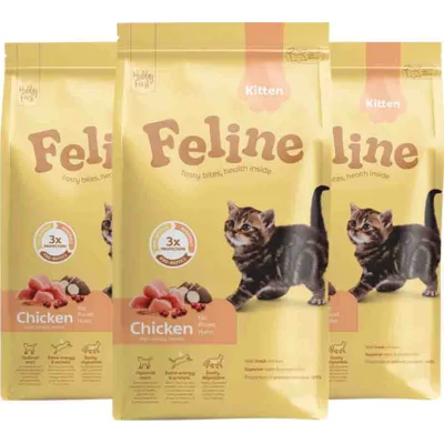 3x HobbyFirst Feline Kattenvoer Droog Kitten 1,5 kg